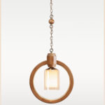 Minimalist wooden ring pendant light with frosted glass shade – Checkmark Model 21r – Japandi-style hanging lamp with soft ambient glow