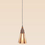 Rustic cone-shaped wooden pendant light with carved details and frosted glass panels – Checkmark Model 22 – Traditional handcrafted ceiling fixture