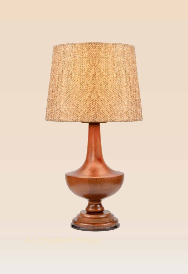 Classic wooden table lamp with natural woven shade – Checkmark