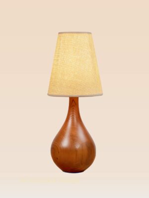 Model 519 – Wooden table lamp with pear-shaped base and cream textured lampshade