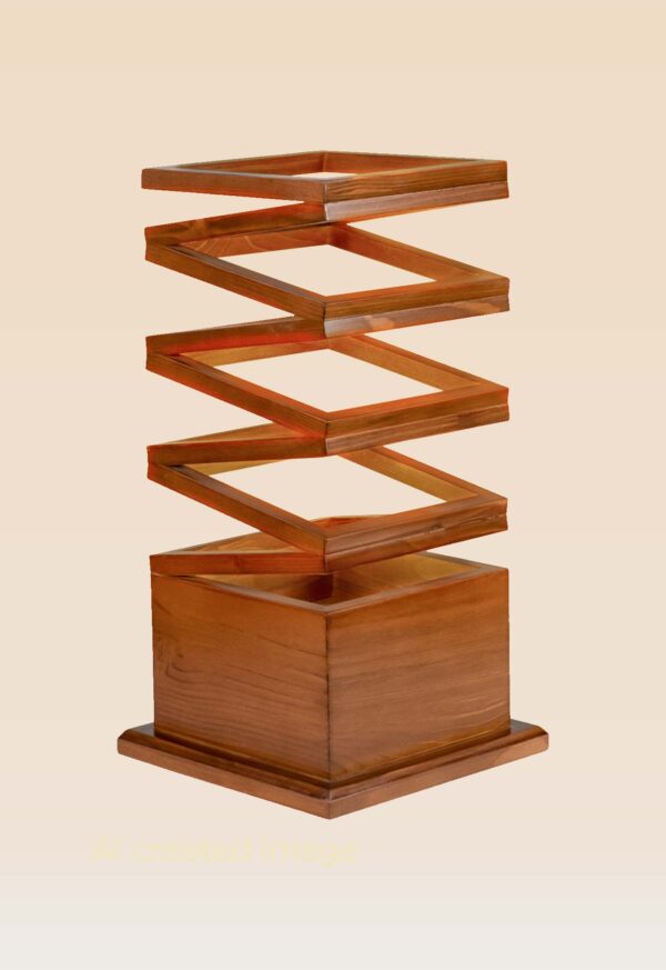 Model 520 – Wooden table lamp with geometric stacked square design and solid base