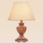Wooden table lamp model 523 with cream tapered fabric shade and carved base by DARKAR – Checkmark Trading Dubai