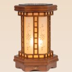Hexagonal wooden table lamp with frosted floral glass panels and warm ambient glow – Model 531 by DARKAR, distributed by Checkmark Trading Dubai