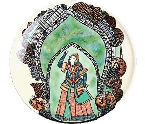 qajar art decorative ceramic dish checkmark dubai ritoon gallery