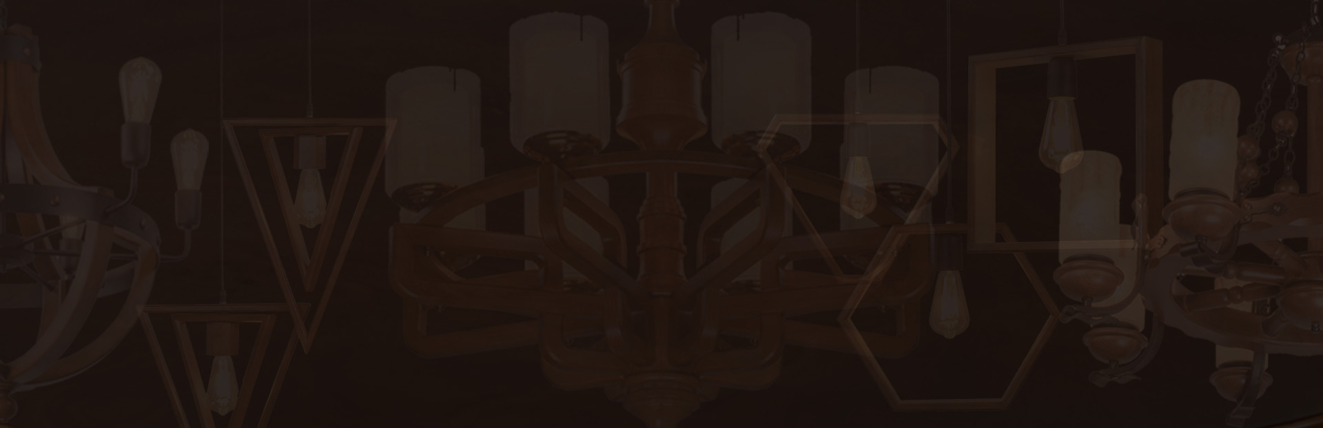 Elegant wooden chandeliers and pendant lights with warm Edison bulbs, displayed in a dark modern interior lighting background