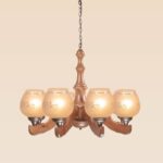 Wooden chandelier with eight frosted glass shades – Checkmark model 203-8, handcrafted by DARKAR