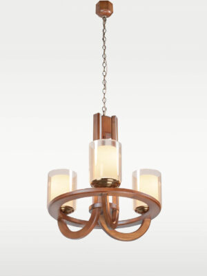 Minimalist wooden chandelier with three cylindrical frosted glass shades – Checkmark model 205-3