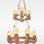 Double-tier traditional 12-light chandelier with lantern-style frosted glass and wooden bronze chainwork – Model 206-12 by Checkmark