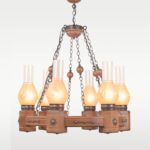 Traditional 6-light wooden chandelier with sun-patterned lantern glass and bronze accents – Model 206-6 by Checkmark-side-view