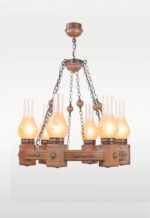 Traditional 6-light wooden chandelier with sun-patterned lantern glass and bronze accents – Model 206-6 by Checkmark-side-view