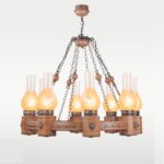 Traditional 8-light chandelier with lantern frosted glass and bronze chain design – Model 206-8 by Checkmark-side-view