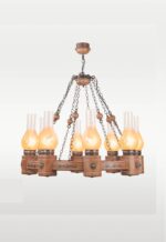 Traditional 8-light chandelier with lantern frosted glass and bronze chain design – Model 206-8 by Checkmark-side-view