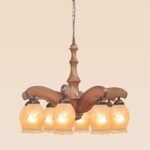 8-light wooden chandelier with curved arms and floral frosted glass tulip shades, model 205-8, distributed by Checkmark in Dubai-side-view