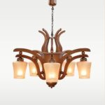 Model 210-5 wooden chandelier with flowing arms and frosted floral glass shades — 5-light fixture distributed by Checkmark