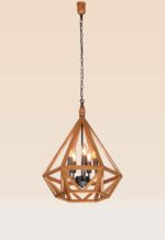 Wooden geometric chandelier with 5 lights and black candle holders – Checkmark 219-5 model