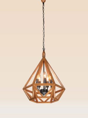 Wooden geometric chandelier with 5 lights and black candle holders – Checkmark 219-5 model