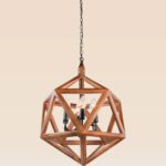 6-light geometric wooden chandelier with black holders – Checkmark 220-6-side-view
