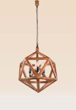 6-light geometric wooden chandelier with black holders – Checkmark 220-6-side-view