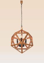 6-light geometric wooden chandelier with black holders – Checkmark 220-6