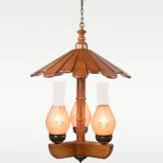 Rustic 3-light wooden chandelier with vintage-style etched glass lanterns – Checkmark 225-3-side-view