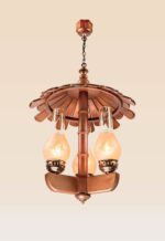 Rustic 3-light wooden chandelier with vintage-style etched glass lanterns – Checkmark 225-3