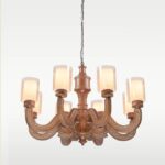 Classic wooden chandelier with 8 engraved arms and frosted glass shades – Checkmark 227-8