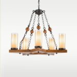 Luxury 8-light wooden chandelier with scroll arms and frosted glass – Checkmark 227-8-side-view