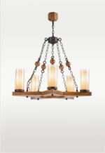 Luxury 8-light wooden chandelier with scroll arms and frosted glass – Checkmark 227-8-side-view