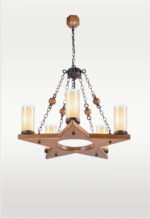 Luxury 8-light wooden chandelier with scroll arms and frosted glass – Checkmark 227-8