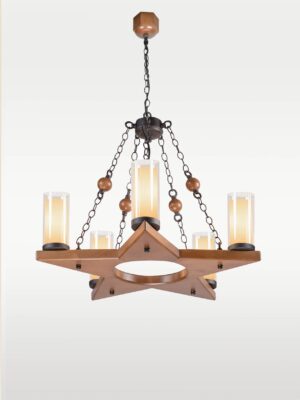 Luxury 8-light wooden chandelier with scroll arms and frosted glass – Checkmark 227-8