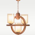 3-light wooden chandelier with curved ring arms and frosted glass shades – Checkmark 230-3