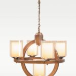 5-light circular wooden chandelier with dual glass shades – Checkmark 230-5-side-view