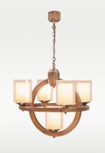 5-light circular wooden chandelier with dual glass shades – Checkmark 230-5-side-view