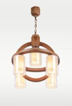 Inverted glass chandelier with wooden circular frame – Checkmark 230-5r