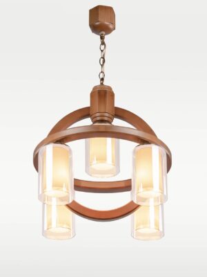 Inverted glass chandelier with wooden circular frame – Checkmark 230-5r