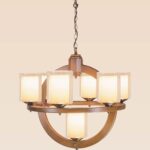 Wooden chandelier with 7 double-glass lights and orbit ring design – Checkmark 230-7