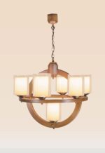 Wooden chandelier with 7 double-glass lights and orbit ring design – Checkmark 230-7