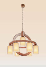 Wooden chandelier with 7 upward lights and circular ring design – Checkmark 230-7r