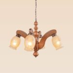 Wooden chandelier with 4 lights and decorative frosted bell glass – Checkmark 233-4-side-view
