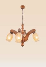 Wooden chandelier with 4 lights and decorative frosted bell glass – Checkmark 233-4-side-view