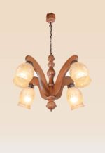 Wooden chandelier with 4 lights and decorative frosted bell glass – Checkmark 233-4