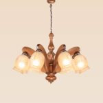 Large wooden chandelier with 8 bell glass lamps and classic floral design – Checkmark 233-8-side-view