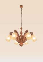 6-light chandelier with vintage wood carving and floral etched glass – Checkmark 234-6