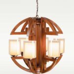 Modern 6-light wooden chandelier with cylindrical frosted glass – Checkmark 235-6-side-view