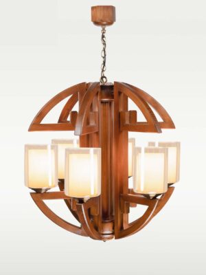 Modern 6-light wooden chandelier with cylindrical frosted glass – Checkmark 235-6-side-view