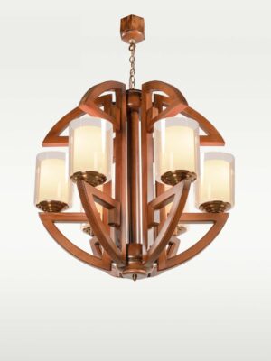 Modern 6-light wooden chandelier with cylindrical frosted glass – Checkmark 235-6