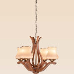 Curved wooden chandelier with 4 frosted glass lights – Checkmark 239-4-fromt-view