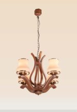 Curved wooden chandelier with 4 frosted glass lights – Checkmark 239-4