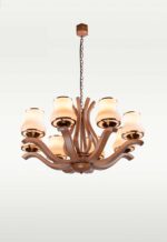 8-light classic chandelier with curved wooden arms and frosted glass shades – Checkmark 239-8