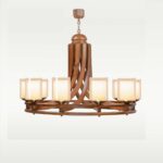 Elegant 10-light chandelier with wooden frame and frosted glass – Checkmark 240-10-side-view